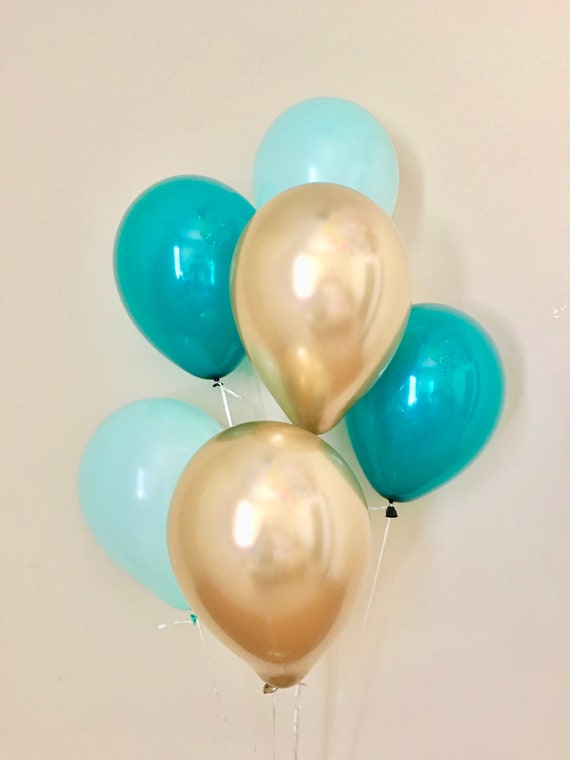 Mint Teal Chrome Gold Latex Balloons~First Birthday~Baby Shower~Bridal Shower~Wedding Balloons~Bachelorette Party~New Gold Chrome~Mint Decor Il_570xn