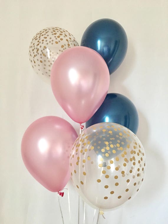 Navy Pearl Pink and Gold Confetti Latex Balloon~Wedding Balloon~Bridal Shower~Birthday~Baby Shower~Navy&Gold~Gold Confetti Look Balloon Il_570xn