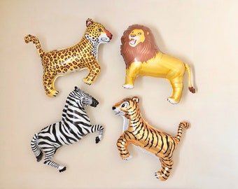 Safari Animal Balloons~Lion Balloon~Tiger Balloons~Zebra Balloon~Leopard Balloon~Jungle Party~Safari Party~Wild One Party Decor~Two Wild