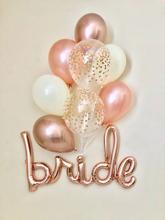 Bride Rose Gold Script Balloon~Chrome Rose Gold Balloons~Wedding Shower Decor~Gold Confetti Balloon~Bridal Shower~Engagement Party~Rose Gold Il_570xn