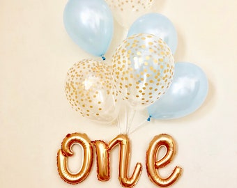 One Script Balloon~One Balloon~Blue & Gold First Birthday Balloon Prop~First Birthday Party~First Birthday Party Decor~Cake Smash Prop