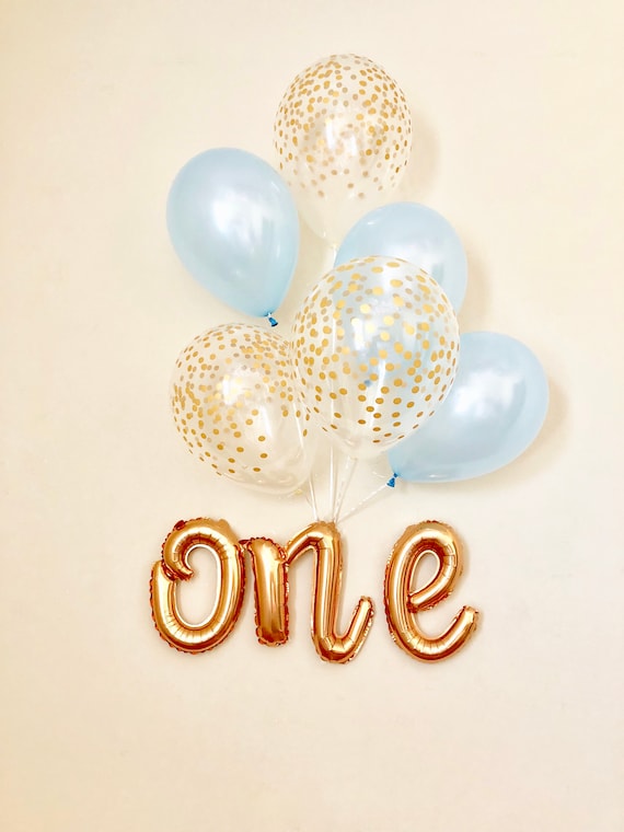One Script Balloon~One Balloon~Blue & Gold First Birthday Balloon Prop~First Birthday Party~First Birthday Party Decor~Cake Smash Prop Il_570xn