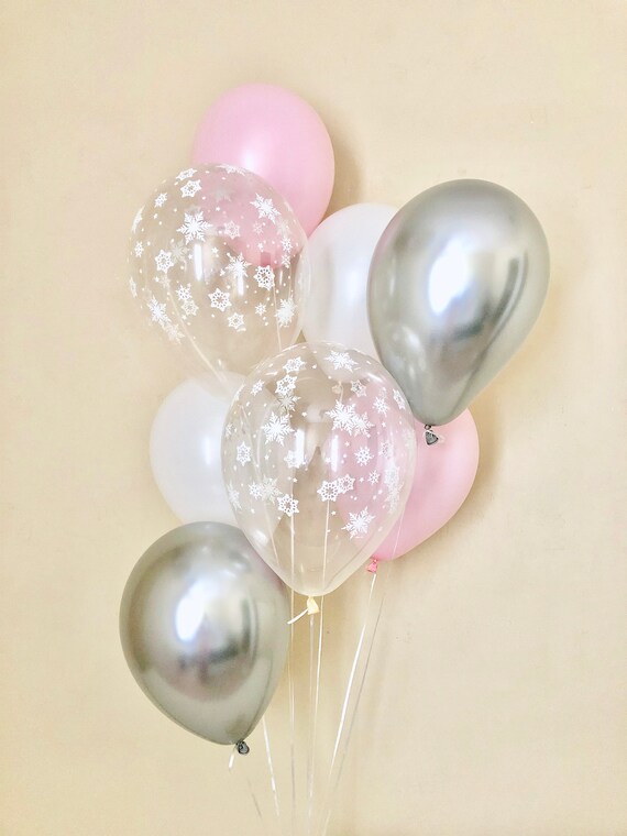 Pink White & Silver Snowflake Balloon~Winter Onederland First Birthday~Baby Shower~Snowflake Balloon~Wonderland Party~Snowflake Party~Chrome Il_570xn