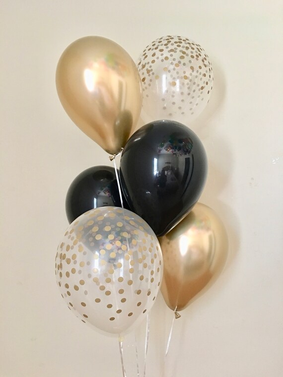 Black Chrome Gold and Gold Confetti Look Latex Balloon~Bridal Shower~Wedding~Black and Gold Party Decor~Retirement~Bachelorette Party~Chrome Il_570xn
