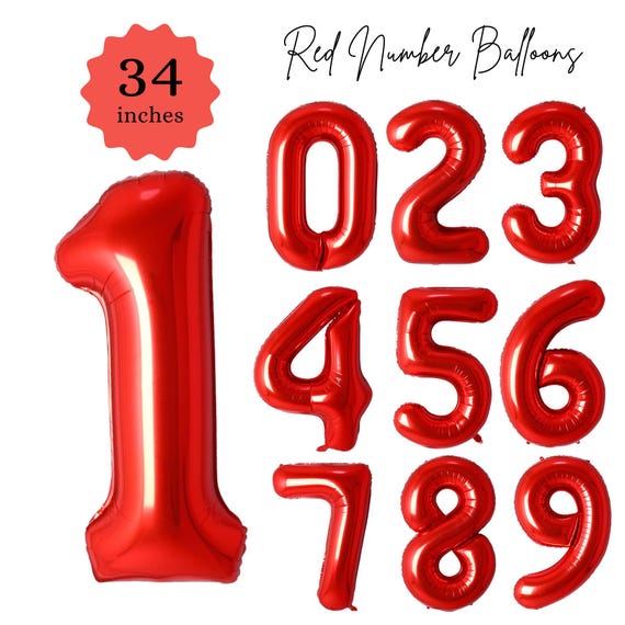 Anagram Number 3 Red Foil Balloon - 34 Inches, Helium Or Air Fill, Uninflated In Retail Package - View #8