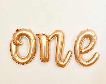 One Script Gold Letter Balloon~First Birthday Gold Balloon~1st Birthday Balloon Banner~One Gold Banner~One Party Decorations~One Cursive