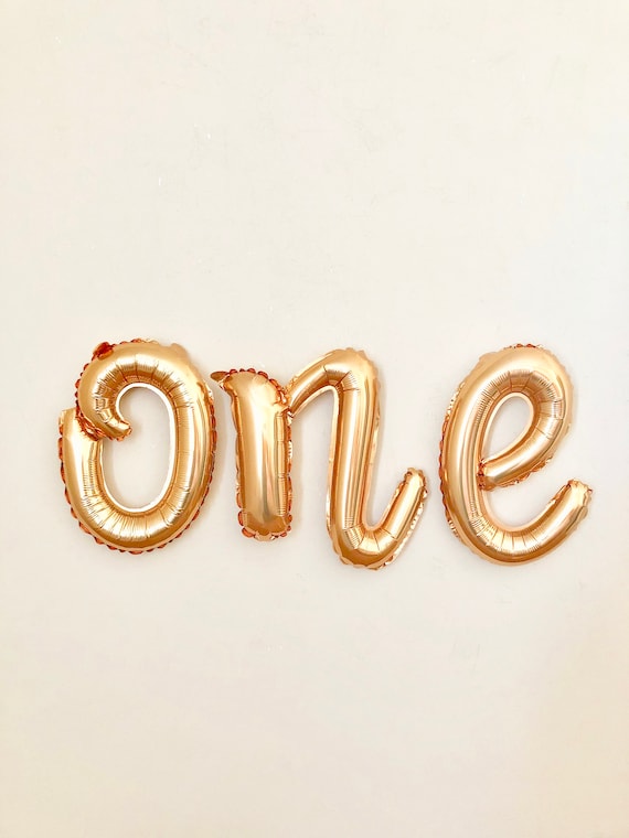 One Script Gold Letter Balloon~First Birthday Gold Balloon~1st Birthday Balloon Banner~One Gold Banner~One Party Decorations~One Cursive Il_570xn