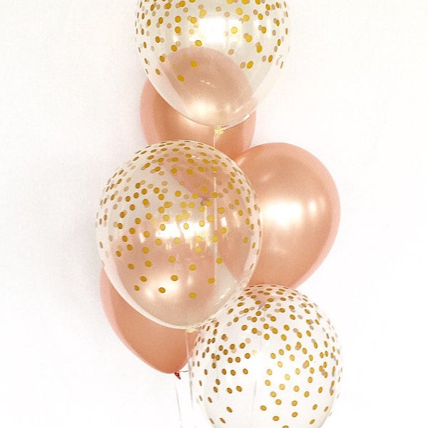 Rose Gold and Clear Gold Confetti Latex Balloons~First Birthday~Wedding~Bridal Shower~Birthday~Rose Gold Balloons~Gold Confetti Look Balloon
