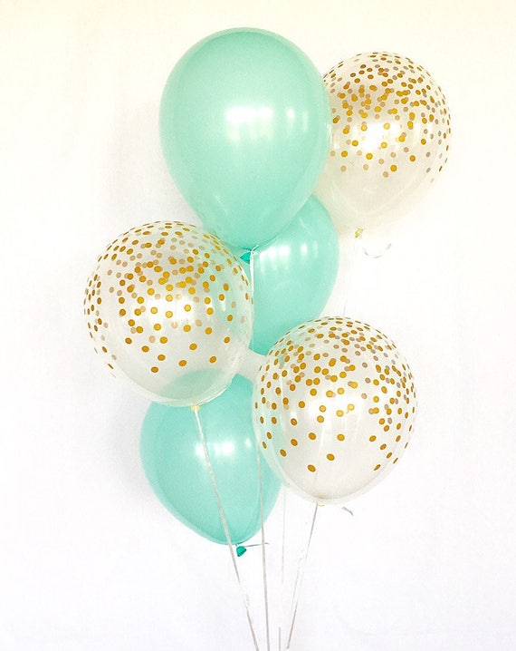 Mint and Gold Confetti Latex Balloons~Baby Shower~Bridal Shower Balloon~Mint Balloons~Wedding~Bachelorette~Mint Party Decor~Confetti Balloon Il_570xn