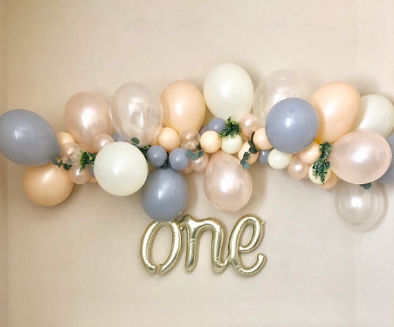 Balloon Garland DIY Kit in Gray, Pearl Peach, Ivory and Clear~First Birthday~One Script~Boho Party~Blush Balloons~Peach Balloons~Party Decor Il_570xn
