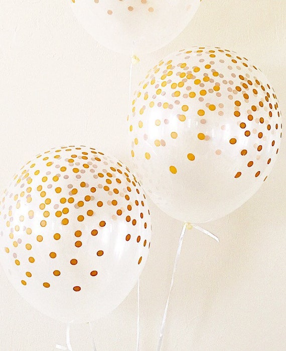 Gold Confetti Balloons~Clear and Gold Confetti Look Balloon~Gold Birthday Balloon~Bridal Shower~Wedding Balloon~Gold Confetti~Bachlorette Il_570xn