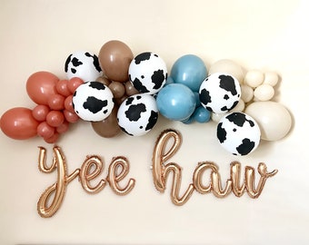 Cowboy Balloon Garland DIY Kit~Holy Cow I'm One~Moo I'm Two~Retro Toy Story~Last Rodeo~Blue Cowboy~Cow Print Balloon~First Rodeo~Yee Haw