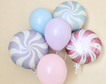 Candy Swirl Balloons~Candy Land Party~Christmas Party Balloon~Holiday Party Decor~Pastel Peppermint Balloons~Christmas Decor~Holiday Decor