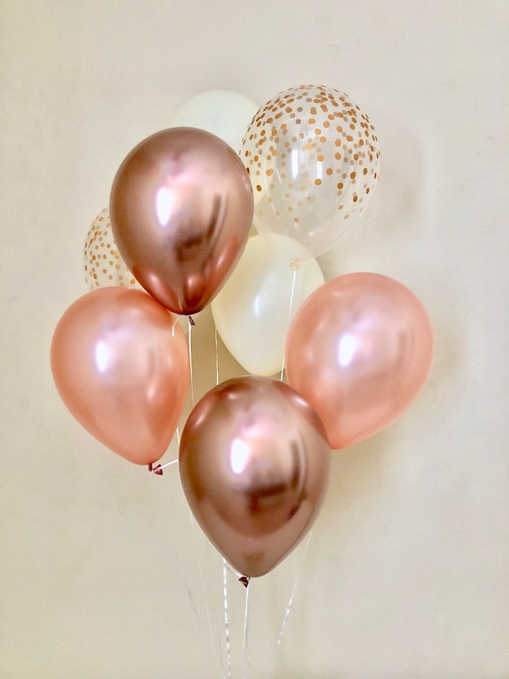 Chrome Rose Gold Ivory & Clear Gold Confetti Latex Balloon~Birthday~Wedding~Rose Gold Bridal Shower~Rose Gold Balloon~Confetti Balloon Il_570xn