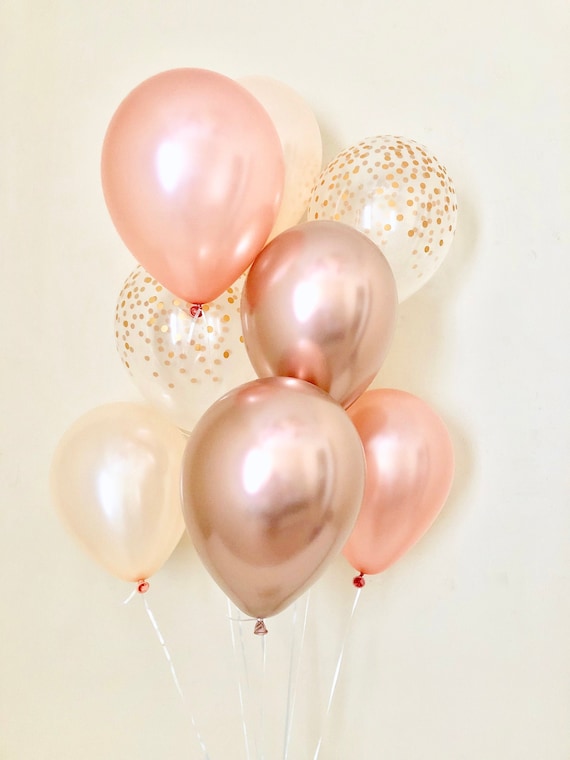 Chrome Rose Gold Pearl Peach Clear Gold Confetti Latex Balloon~Birthday~Wedding~Rose Gold Bridal Shower~Rose Gold Balloon~Confetti Balloon Il_570xn