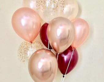 Chrome Rose Gold Burgundy Peach & Clear Gold Confetti Latex Balloons~Wedding~Bridal Shower~First Birthday~Bachelorette~Fall Balloons~Chrome