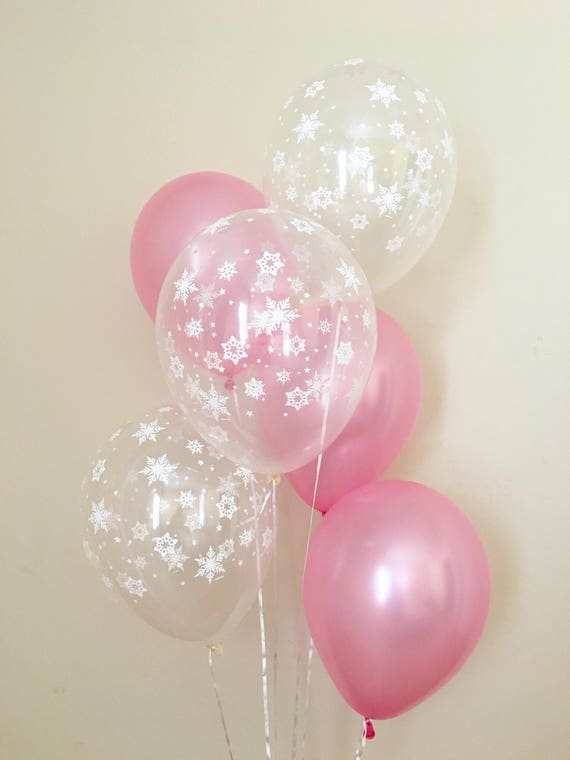 Pink and Snowflake Latex Balloons~Winter Onederland First Birthday~Baby Shower~Snowflake Balloon~Wonderland Party~Snowflake Party Decor Il_570xn