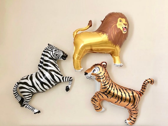 Safari Animal Balloons~Lion Balloon~Tiger Balloons~Zebra Balloon~Jungle Party~Safari Party~Wild One Party Decorations~Zoo Animals~Two Wild Il_570xn