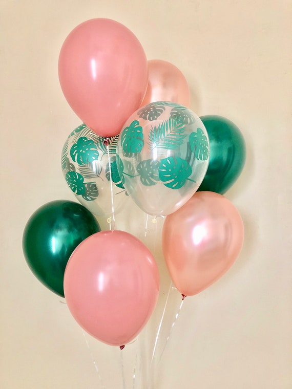 Palm Leaf, Forest Green, Rose Gold and Rosewood 11 inch Latex Balloons~Leaf Balloon~Wild One Party~Jungle Party~Aloha Party~Tropical Party Il_570xn