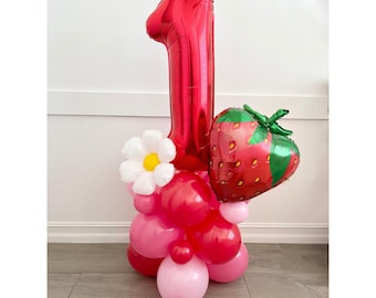Strawberry Balloon Tower DIY Kit: Berry First Birthday Party Decor