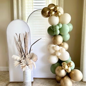 Eucalyptus Balloon Garland DIY Kit~Bridal Shower~Sage Wedding~Baby Shower~Chrome Gold White Sand and Eucalyptus Balloons~Sage Balloon Arch