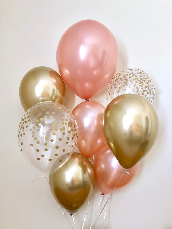 Rose Gold Chrome Gold & Clear Gold Confetti Latex Balloon~Birthday~Wedding~Bridal Shower~Rose Gold Balloon~Gold Confetti Look Balloon~Chrome Il_570xn