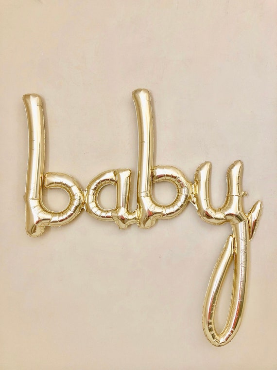 Baby Script Balloon~34 inch Baby Balloon~Baby Shower Decorations~Baby Photo Prop~White Gold Baby Balloon~Baby Banner~Script Baby Balloon Il_570xn