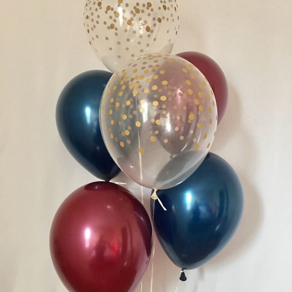 Navy Burgundy & Clear Gold Confetti Latex Balloons~Wedding~Bridal Shower~Birthday~Navy and  Maroon Balloon~Gold Confetti Look Balloon