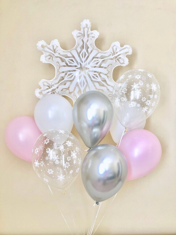 Snowflake, Pink, Chrome Silver & Snowflake Latex Balloon~Winter Onederland First Birthday~Snowflake Decor~Wonderland Party~Snowflake Balloon Il_570xn
