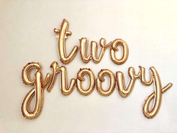 Two Groovy Script Letter Balloons~Groovy Birthday~Two Groovy Banner~Two Groovy Party~Groovy Party Supplies~Retro Birthday Party Il_570xn