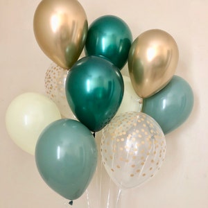 Sage Green, Ivory,Chrome Gold, Forest Green Gold Confetti Balloon~Birthday~Wedding~Bridal Shower~Sage Balloon~Gold Confetti Look Balloon