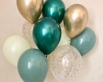 Sage Green, Ivory,Chrome Gold, Forest Green Gold Confetti Balloon~Birthday~Wedding~Bridal Shower~Sage Balloon~Gold Confetti Look Balloon