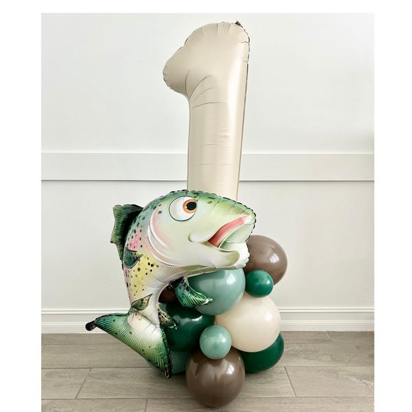 Torre de globos para el primer cumpleaños de pesca: decoración para fiesta de lubina