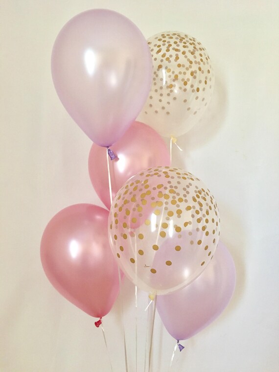 Pink Purple & Clear Gold Confetti Latex Balloon~First Birthday~Wedding~Bridal Shower~Birthday~Pink Purple Balloon~Gold Confetti Look Balloon Il_570xn