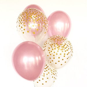 Pink and Gold Confetti Look Latex Balloon~Pink & Gold First Birthday~Baby Shower~Bridal Shower~Wedding~Pink Gold Decor~Gold Confetti Balloon