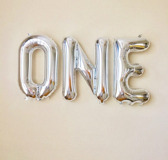 One Silver Letter Balloon~First Birthday Silver Balloon~1st Birthday Balloon Banner~One Silver Banner~One Party Decorations~One Balloon Il_570xn