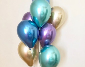 Mermaid Balloons~Under the Sea Party~Chrome Balloon~Blue Purple Green Gold~Mermaid Birthday~Mermaid Party Decor~Baby Shower~Mermaid Decor