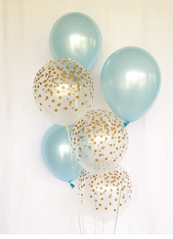 Light Blue and Gold Confetti Latex Balloons~Blue Gold First Birthday~Baby Shower~Bridal Shower~Wedding~Its a Boy~Gold Confetti Look Balloon Il_570xn