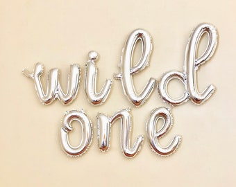 Wild One Silver Script Letter Balloons~First Birthday Silver~Wild One Balloon Banner~Wild One Party Decor~Wild One Silver Banner~One Balloon