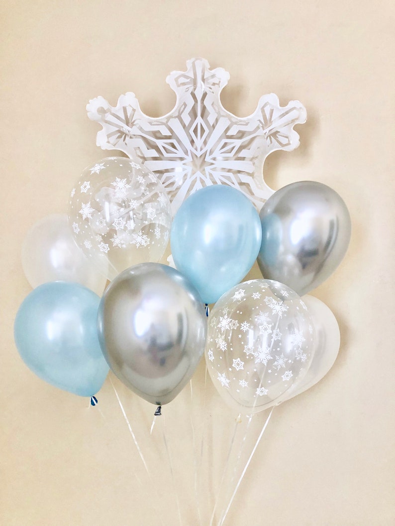 Snowflake, Blue, Chrome Silver & Snowflake Latex BalloonWinter Onederland First BirthdaySnowflake DecorWonderland PartySnowflake Balloon image 1