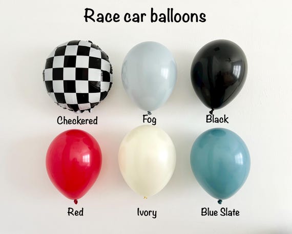 Race Car Party Balloons: Checkered Mylar, Latex Balloons