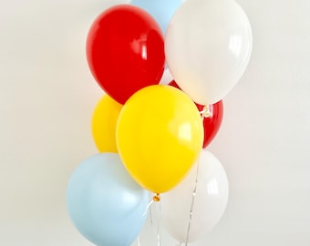 Bright Balloon Bouquet: Red, Goldenrod, Blue, White - Party Decor