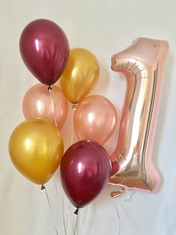 Rose Gold Burgundy and Gold Latex Balloons With Jumbo Rose Gold One (1) ~First Birthday Rose Gold~First Birthday~Fall First Birthday~Jumbo Il_570xn