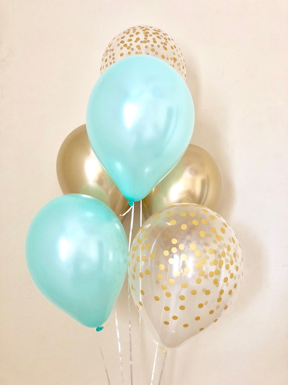 Mint Chrome Gold Gold Confetti Latex Balloons Baby Shower Bridal