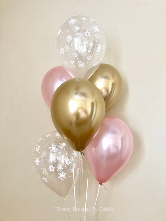 Pink Chrome Gold & Snowflake Latex Balloon~Winter Onederland First Birthday~Baby Shower~Snowflake Decor~Wonderland Party~Pink Gold Birthday Il_570xn