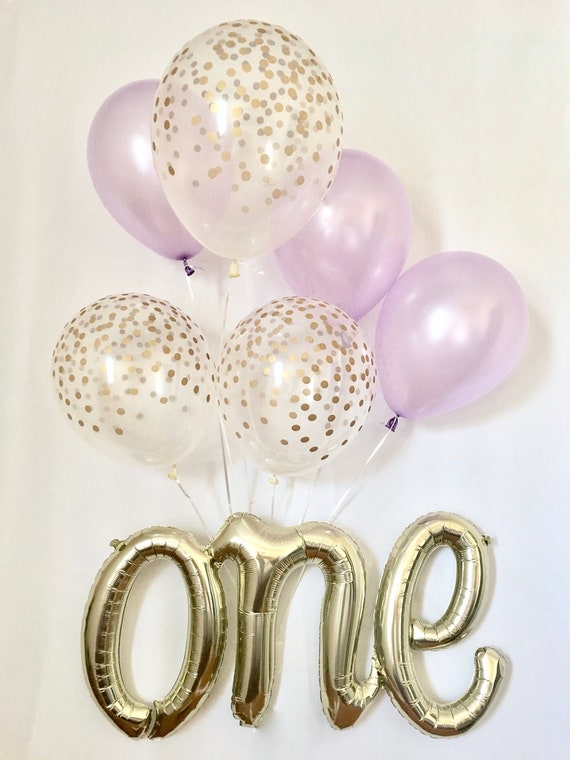 One Script Balloon One Balloon Purple Gold First Birthday