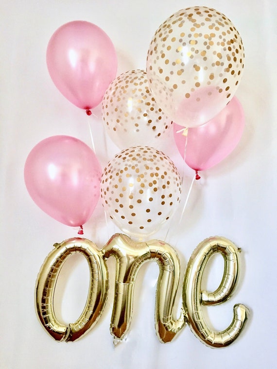 One Script Balloon~One Balloon~Pink & Gold First Birthday Balloon Prop~First Birthday Party~First Birthday Party Decor~Cake Smash Prop Il_570xn