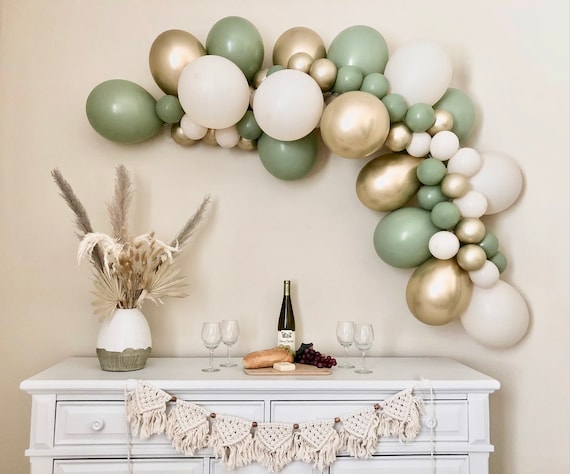Eucalyptus Balloon Garland DIY Kit~Bridal Shower~Sage Wedding~Baby Shower~Chrome Gold White Sand and Eucalyptus Balloons~Sage Party Decor Il_570xn