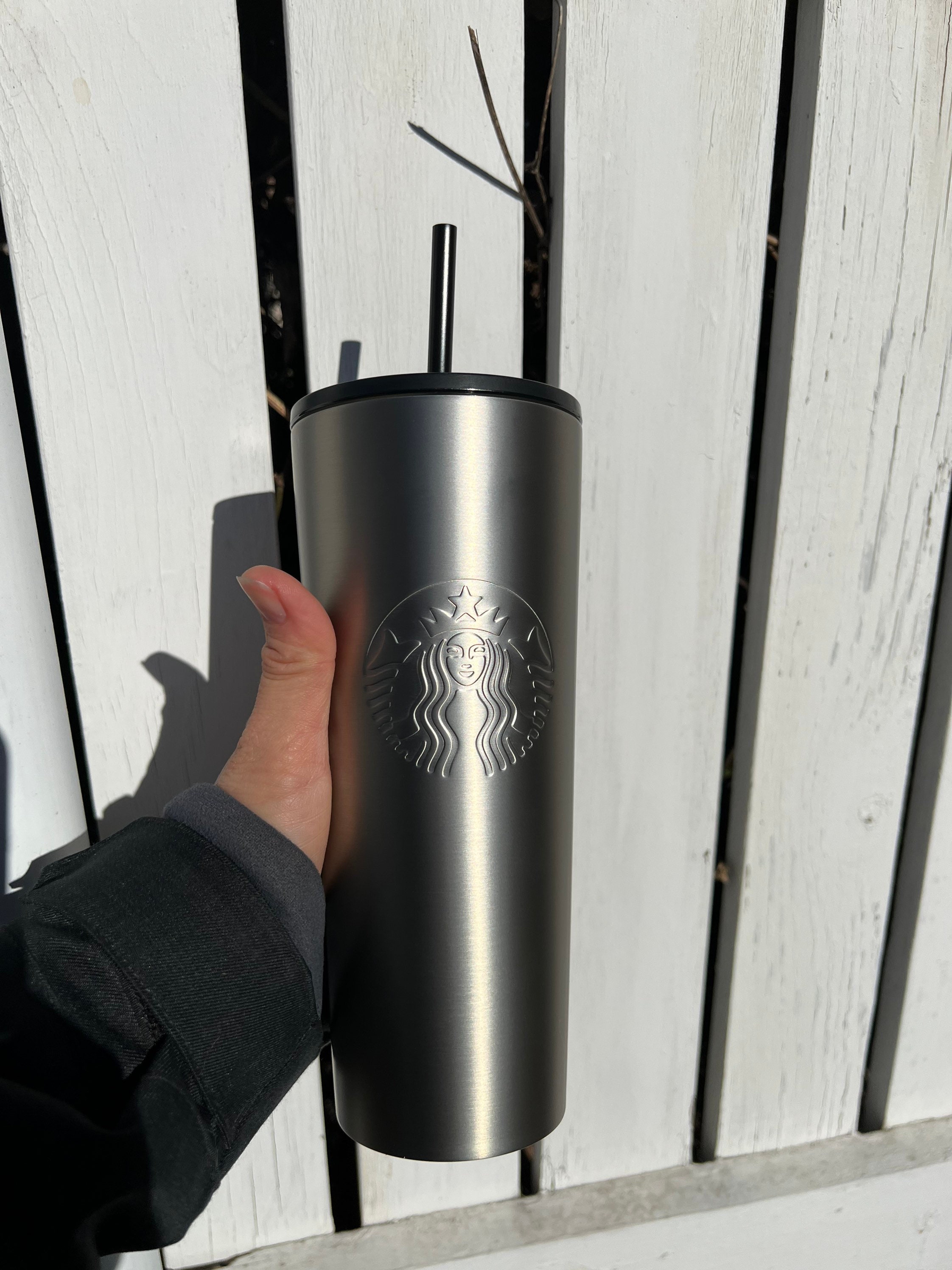 New Starbucks Stainless Steel Tumbler 20 OZ Silver Insulated Holographic  Lines