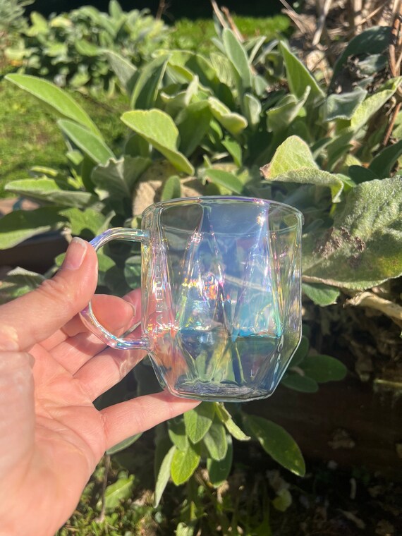 NWT Starbucks 2023 Clear Iridescent Glass Mug Cup SKU 011147087